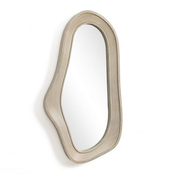 LuxenHome Natural Wood Framed Oval Irregular Wall Mirror, Accent and Vanity