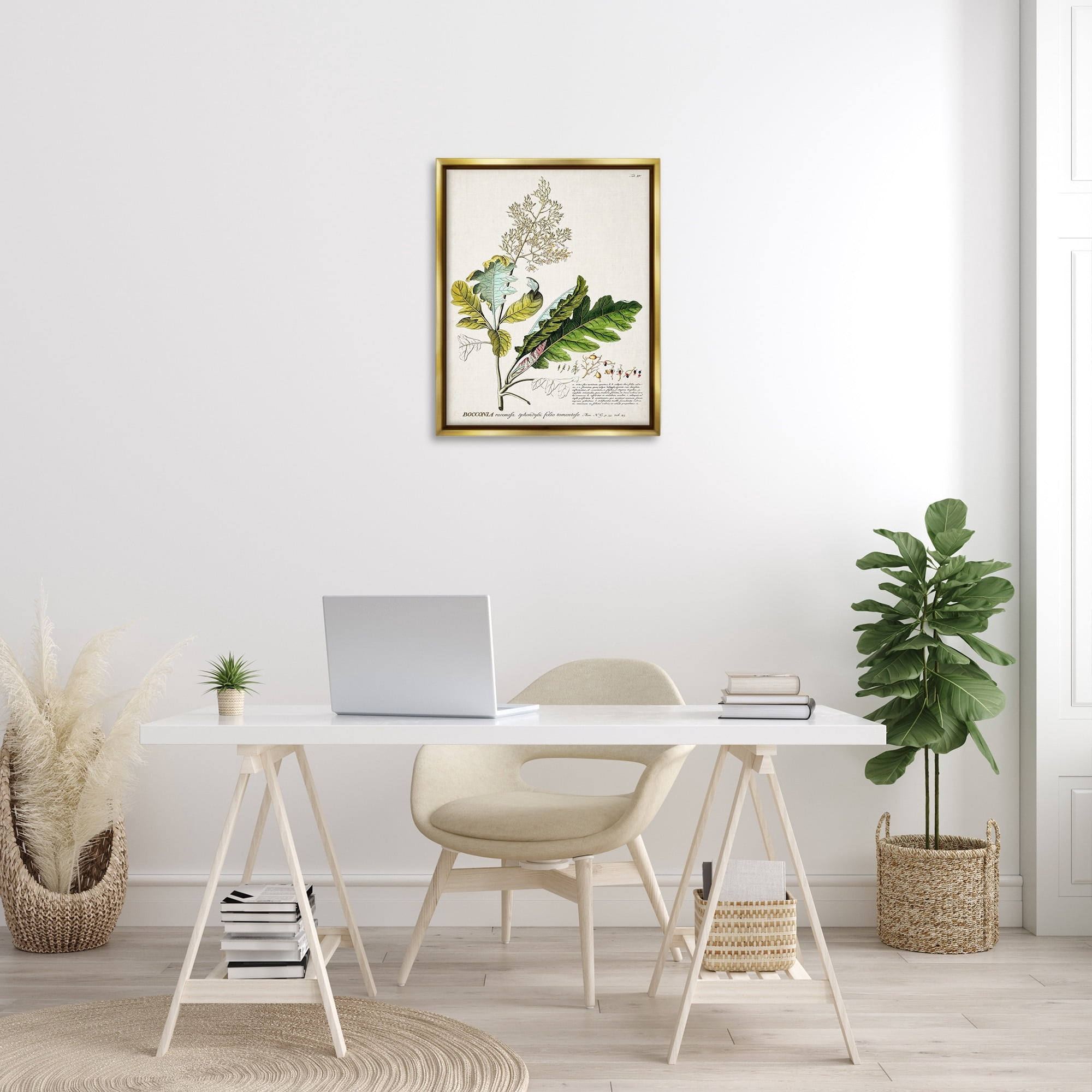 Stupell Industries Botanical Plant Illustration Leaves Vintage Design Metallic Gold Framed Floating Canvas Wall Art, 24x30, by World Art Group