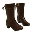 thumbnail image 2 of Lovzfmll Wide Calf Boots for Women, Mid Calf Boots Mid Heel Back Lace Up, Block Heel Pointy Toe Leather Boots Casual Brown Boots, 2 of 9