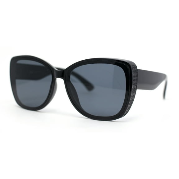 Womens Classy Elegant Chic Inset Lens Butterfly Plastic Sunglasses All Black