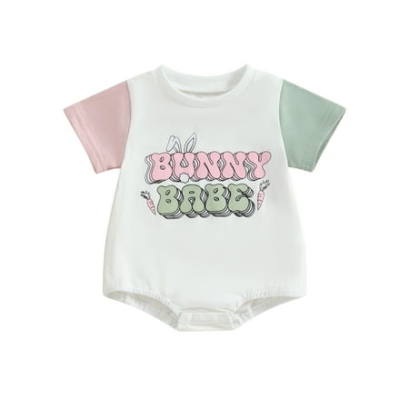 

Baby Easter Romper Spring Summer Short Sleeve Carrot Letter Print Loose Bodysuit Newborn Onesie