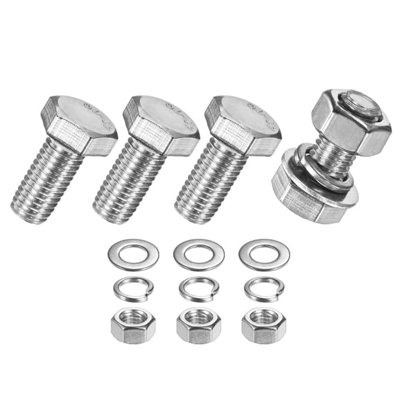 Uxcell 4-Pack Tornillo de Cabeza Hexagonal con Tuercas, Arandelas Planas y de Bloqueo M10x22mm