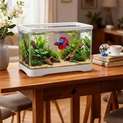 2 Gallon Plastic Rectangular Fish Tank, Aquarium for Betta Fish Reptiles Succulents Flower Centerpiece, Shatterproof with Clear Clarity for Home Office Desktop Decors (White)