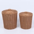 thumbnail image 2 of Cubo de almacenamiento de plástico tejido, cesta de almacenamiento creativa con tapa, bote de basura de escritorio, cesta de almacenamiento para sala de estar, dormitorio y baño, 2 of 5