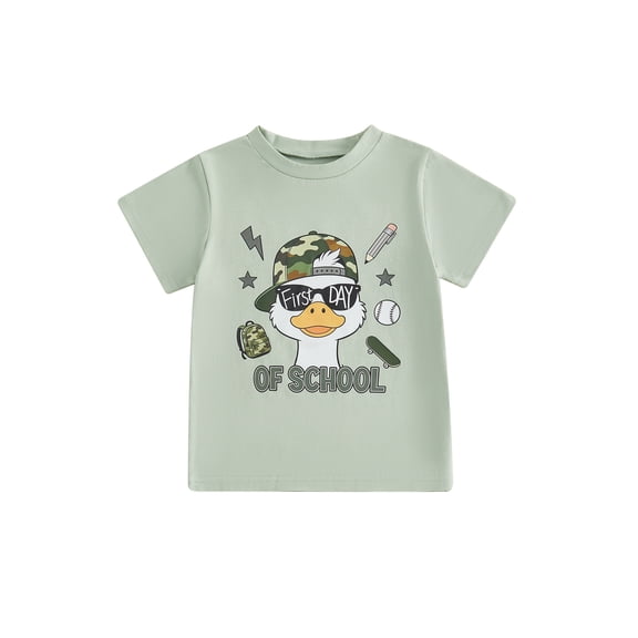 BemeyourBBs Toddler Baby Boy Girl First Day of School T Shirt Back to School Outfit Kids Pre Kindergarten Outfits Short Sleeve Duck Print Loose Pullover Tee Shirts Tops