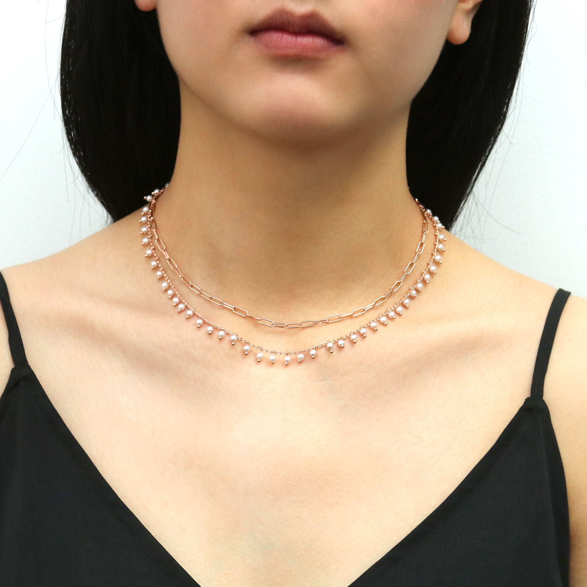 BERRICLE Rose Gold Flashed Base Metal Imitation Pearl Fashion Choker Necklace