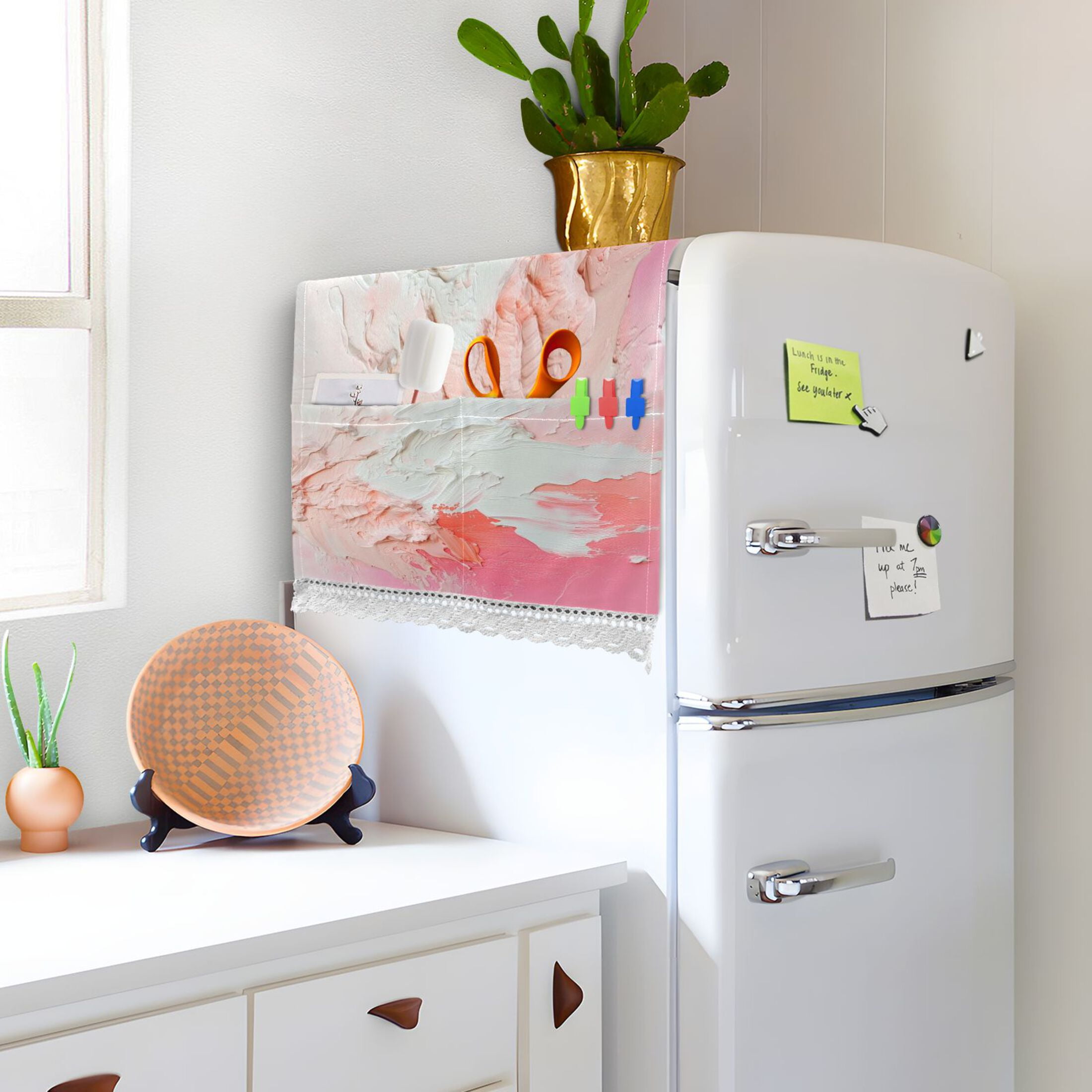 Pinkish-white ImpactWasher and Dryer Covers Dust-Proof and Oil Resistant Fridge Cover with 4 Storage Pockets Washing Machine Top Cover for Laundry Kitchen Home 51.2 x 22 In