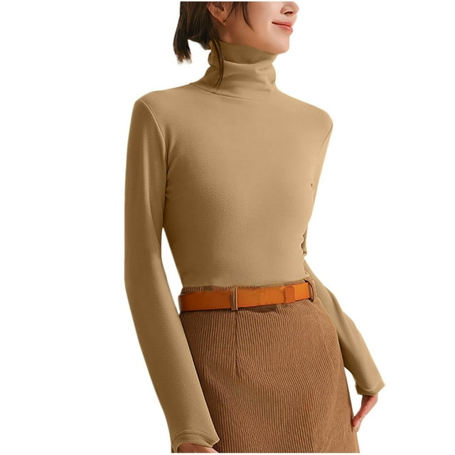 Chemise Thermique en Polaire à Col Montant Double Face pour Femmes, Couche de Base Chaude à Manches Longues Extensible