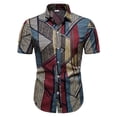 thumbnail image 3 of Playeras Y Camisas Para Hombre Hombres primavera y verano Top estampado colorido botón solapa Tops camisa vacaciones al libre camisa de manga corta (Grey, M), 3 of 6