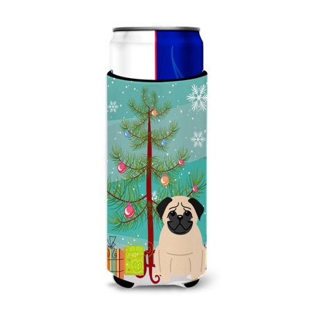 

Carolines Treasures BB4133MUK Merry Christmas Tree Pug Fawn Michelob Ultra Hugger for slim cans Slim Can multicolor