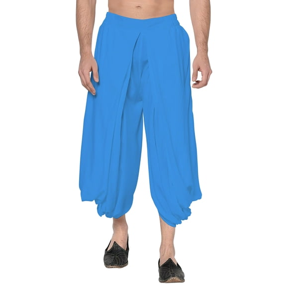 eloria Men's Dhoti Indian Men's Rayon Dhoti Aladdin Style Pants, Color: Blue | Free Size