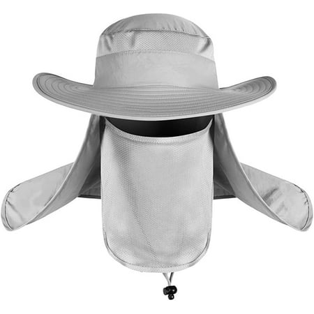 Zukuco Men Outdoor Sun Hat with Face Neck Flap UV Protection Wide Brim Fishing Hat for Hiking Safari Gardening UPF 50+