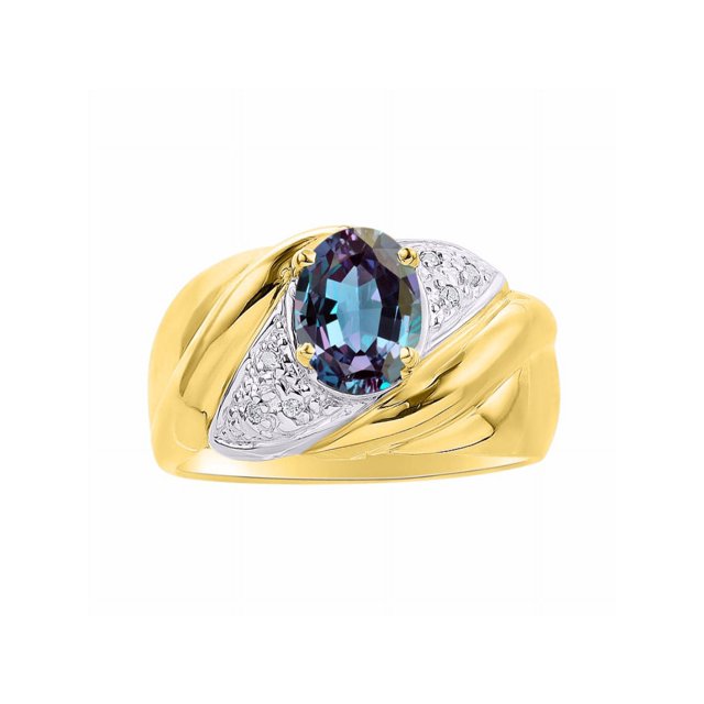 RYLOS Bagues pour Femmes Bague en Or Jaune 14K Pierre Précieuse Ovale 8X6MM et Diamants Design Classique Juin Alexandrite Bijoux pour Femmes Taille 8