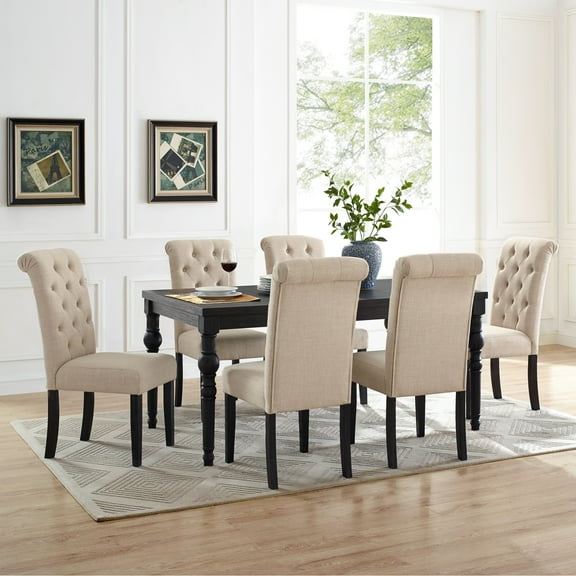 Dining With 6 Chairs - Dark Wash Wood Table In Classic Urban Style & Rectangular For Home