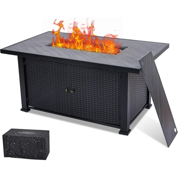 Towallmark 52 Inch Propane Fire Pit Table, 50000BTU Rectangle Fire Table with Cover & Rain Cover, Sturdy Steel and Iron Fence Surface, CSA Safety Certified, Companion for Your Garden