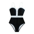 thumbnail image 2 of LEBONYARD Women’s Scoop Neck One-Piece Swimsuit:Comfortable & Secure,Women's Fashion Color Block Sleeveless Spaghetti Strap Backless Swimsuit Black XL, 2 of 6