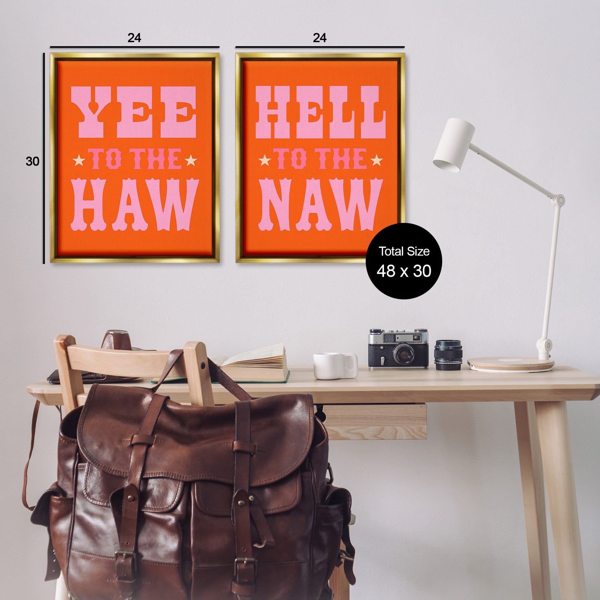 Stupell Industries Funny Cowgirl Phrases Typography Painting Gold Floater Framed Canvas Art Print Wall Art, 25 x 31, Set of 2