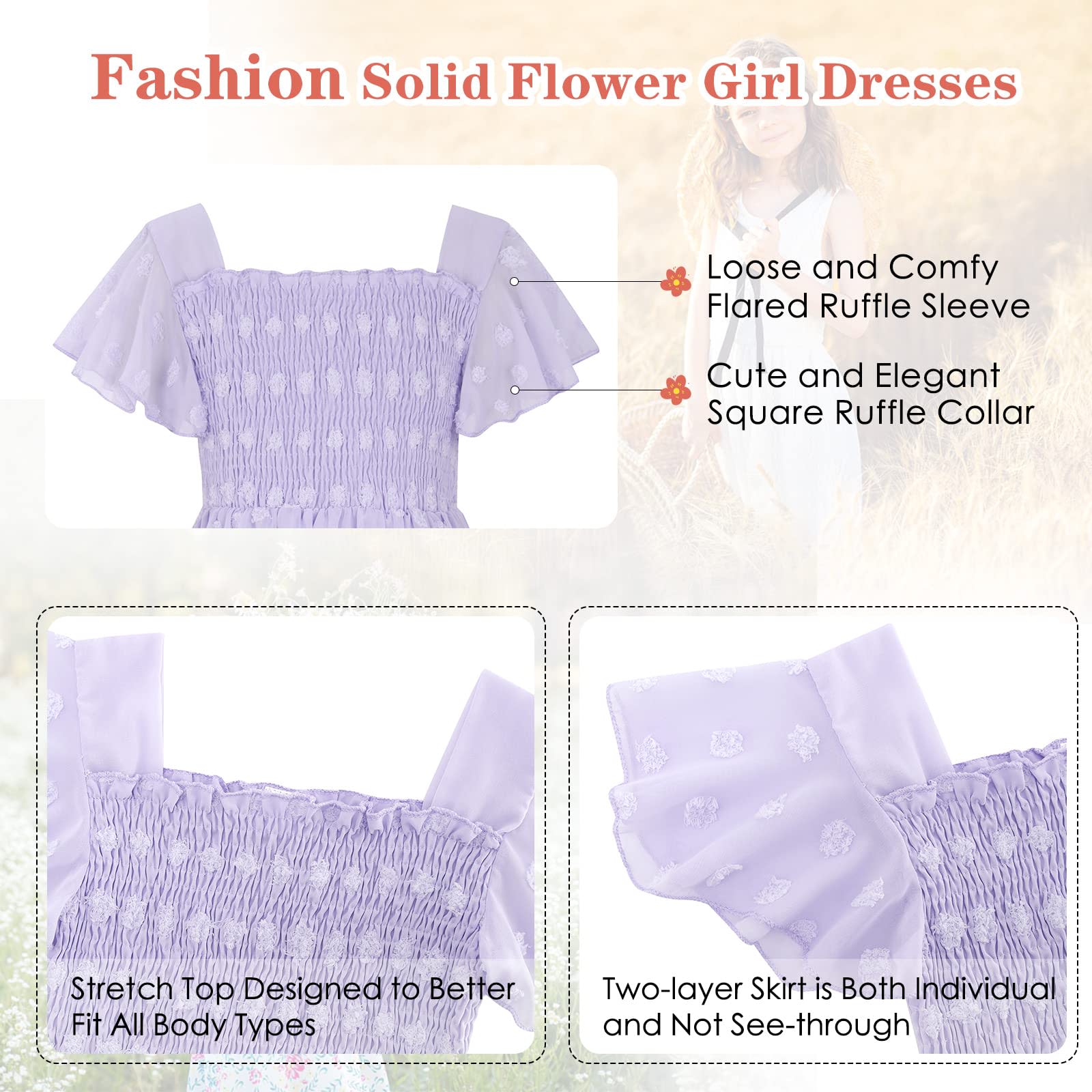 Aideaone Girls Chiffon Flutter Ruffle Dress, Purple photo 6