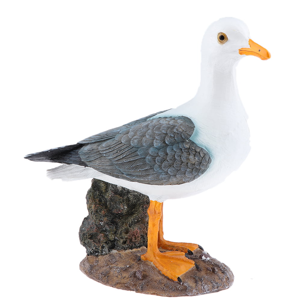2 x Resin Seagull Statue Garden Sculpture Birds Model Nautical Themed Room Decor 