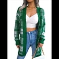 thumbnail image 3 of Suéter Navideño para Mujer con Cinturón, Abertura Frontal, Tejido A Cuadros, Botones, Suave, Tejido Navideño. Verde L, 3 of 10