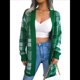 thumbnail image 3 of Suéter Navideño para Mujer con Cinturón, Abertura Frontal, Tejido A Cuadros, Botones, Suave, Tejido Navideño. Verde L, 3 of 10