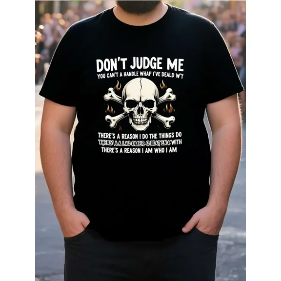Attitude Skull and Crossbones Plus Size Men Short Sleeve Graphic T-Shirt