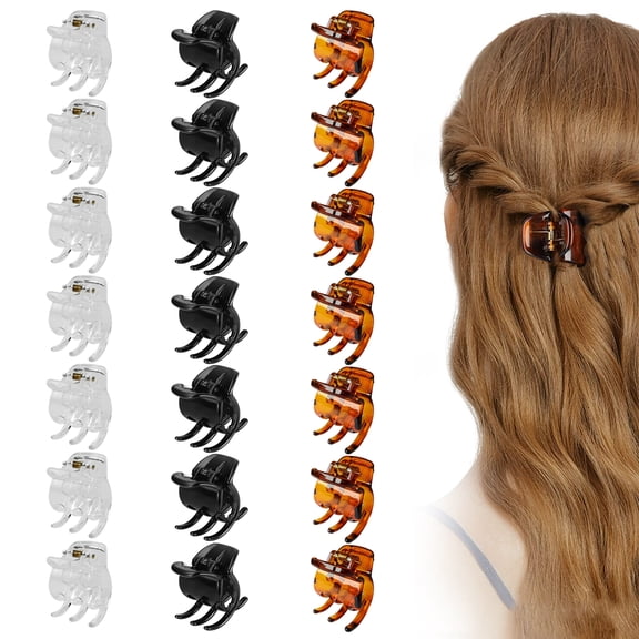 GIRACOA 21 Pcs Small Acrylic Hair Claw Clips Set for Women and Girls, 1.2" Non-Slip Mini Jaw Clips for Half-Up Ponytail, Strong Hold Acrylic Hair Clamps for Thin to Thick Hair (Black, Brown, Clear)