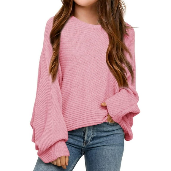 Girl's Oversized Crewneck  Long Sleeve Fall Sweaters Kids BatwingSlouchy Chunky Pullover Jumper  5-14 Years