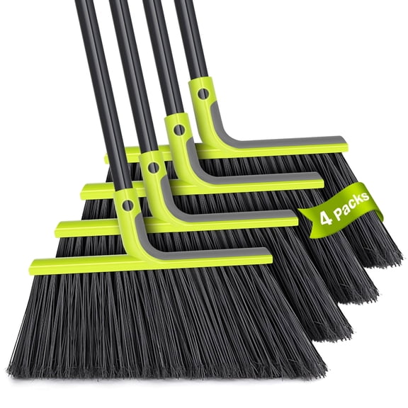 TidyBliss 4 Packs Outdoor Broom Heavy Duty, 56 inches Tall Angle Brush (Green)