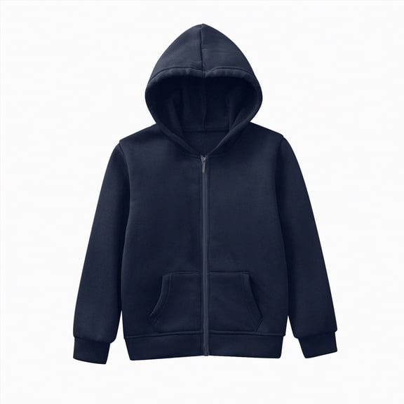 Ccpelsie Long Sleeve Full Zip Hoodie Winter Warm Sweatshirts for Boys Girls Big/Little Kids(Navy,18-24 Months)