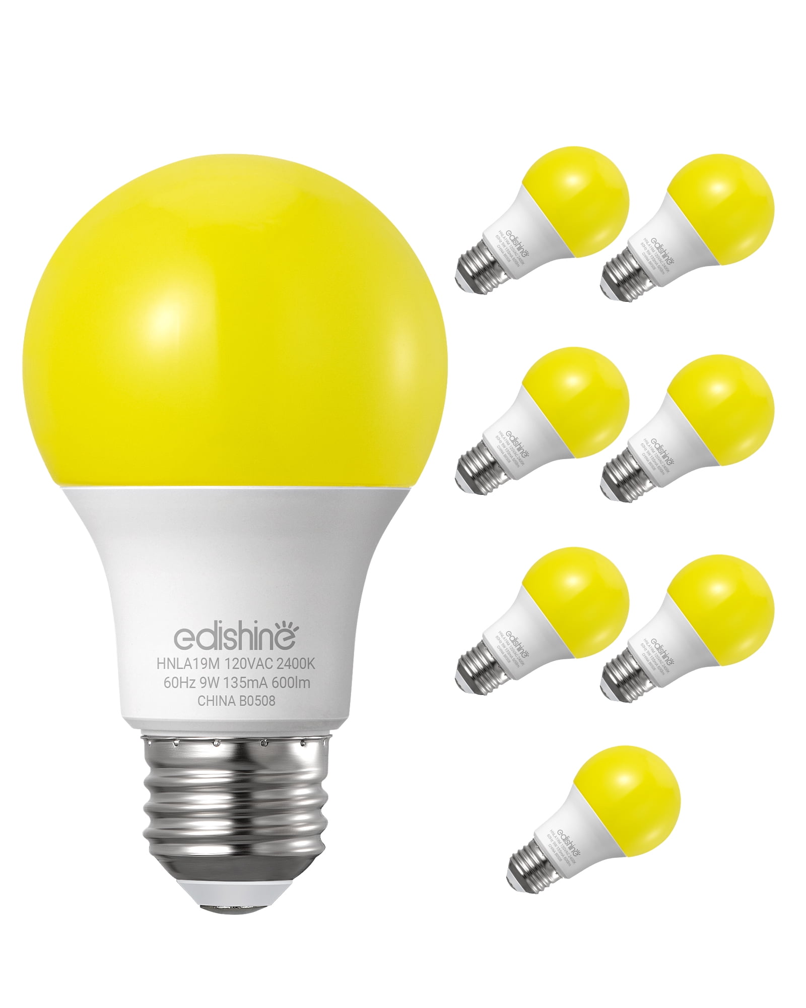EDISHINE 8Pack Yellow Bug Light Bulbs Outdoor LED Bulbs 60W Equivalent