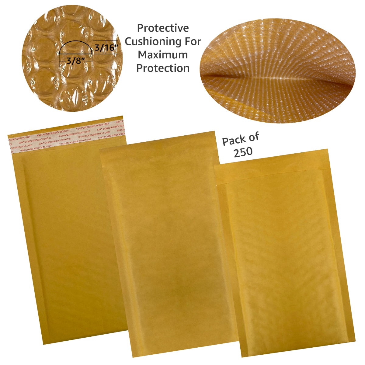 StarBoxes 250 Kraft Bubble Mailers 5x10" #00 Self-Seal Padded Envelopes