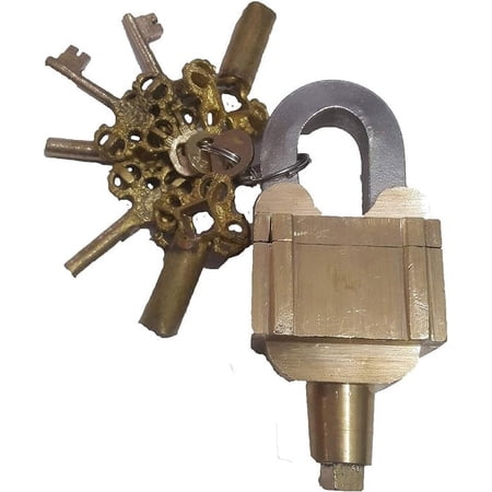 PARIJAT HANDICRAFT Fully Functional Brass Puzzle keyed Padlock with 6 Keys (3X2 Set) Vintage Look Heavy Duty Tricky Door Lock (Golden).