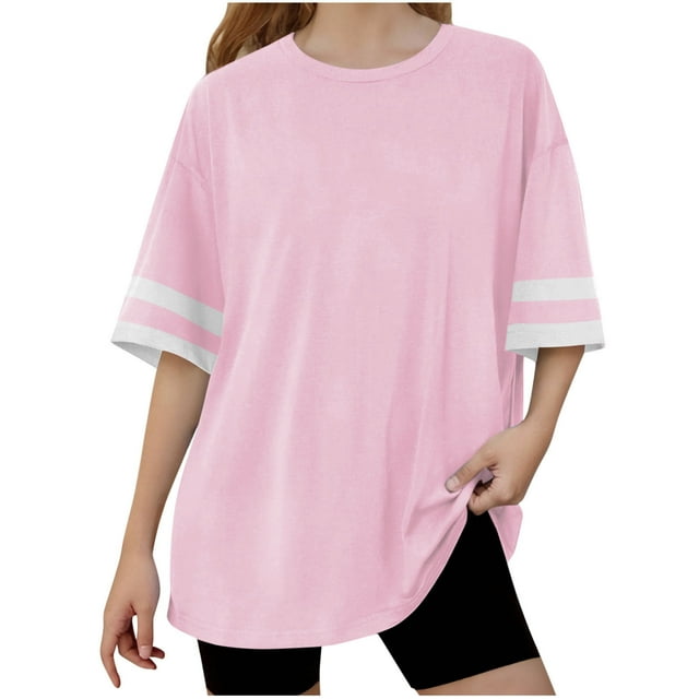 Zpanxa Chemises d'Été pour Filles Couleur Unie Manches Courtes Col Rond Blouse avec Polyester Spandex 12-13 Ans