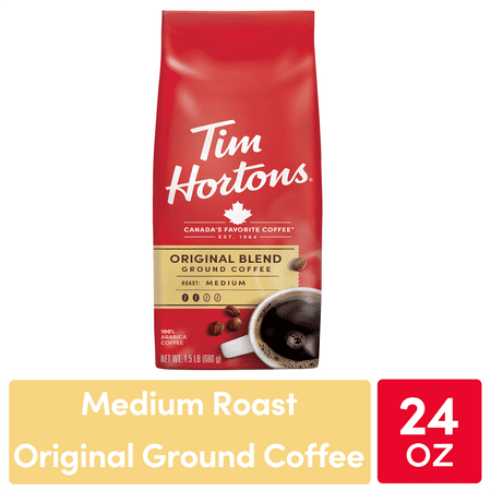 Tim Hortons 100% Arabica Original Blend Medium Roast Ground Coffee, 24 Oz, Bag