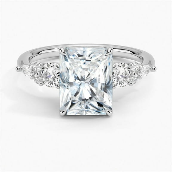 Ember Jewelry 14K White Gold Plated 2.13 Ct Radiant Cut Moissanite Engagement Ring - A Dazzling Design for Any Occasion - Perfect for Weddings or Anniversary Gift - Show Your Love with This Ring