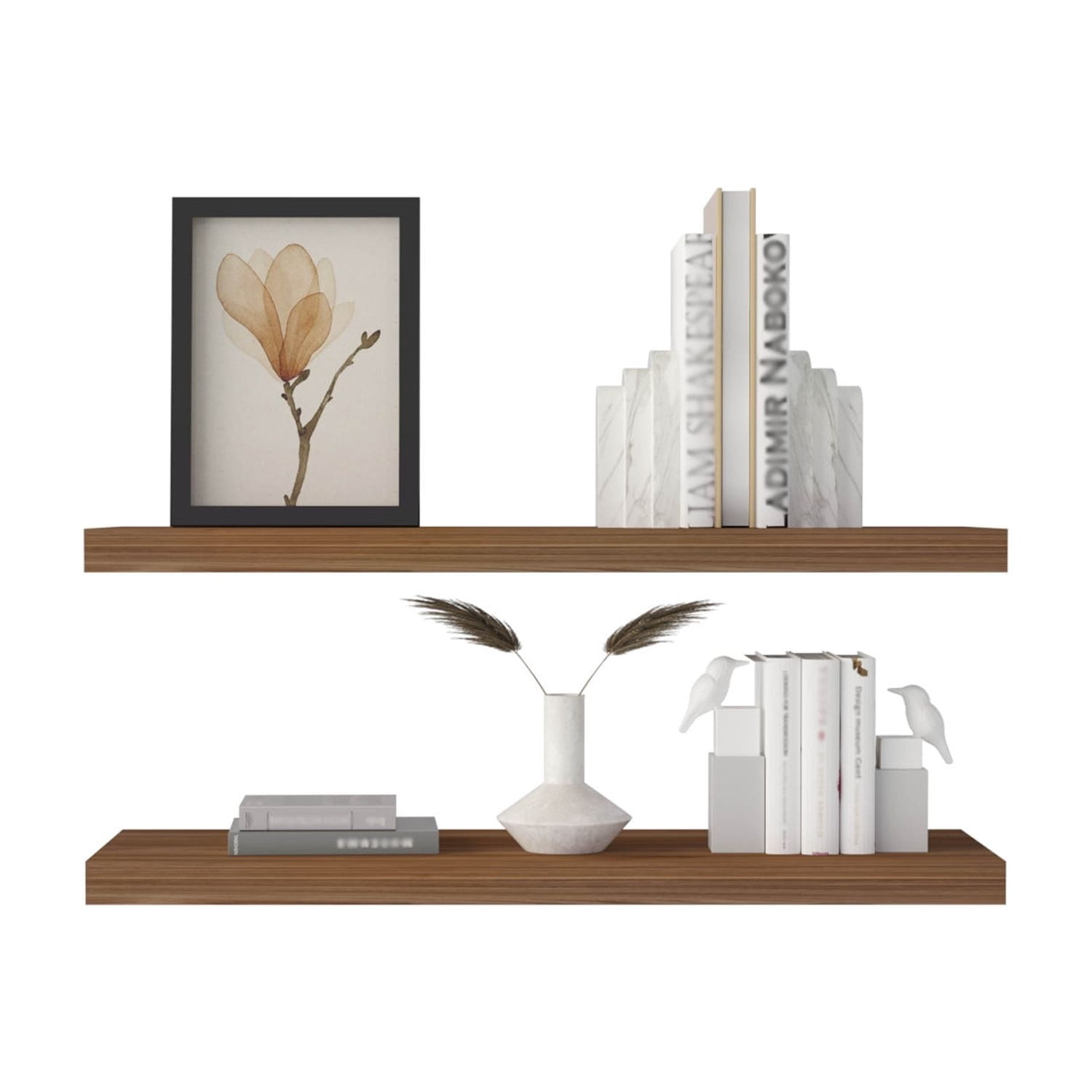 31.5" Wide Floating Shelves Set of 2, Modern Wall Shelves for Bedroom, Bathroom, Living Room (Mahogany)