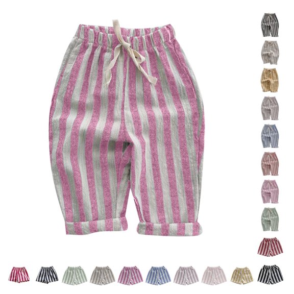 Bmisegm Toddler Girl Pants Minimalist Striped Elastic Waist Daily Kids Trousers for Baby Girl without Pockets Age 1-4 01_Hot Pink,4-5 Years