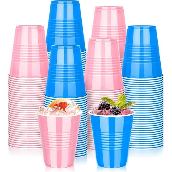 100 PCS 12 OZ Gender Reveal Plastic Cups, Pink and Blue Cups for Party, Disposable Drinking Cup Bulk for Baby Shower Party Team Birthday Wedding Bachelorette Easter Holiday Supplies
