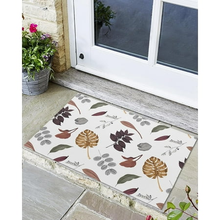 

Indoor Outdoor Mats Autumn Dead Leaves White Door Mat Non-Slip Absorbent Resist Dirt Entrance Mat Washable Welcome Mats for Entryway Low-Profile Floor Mats
