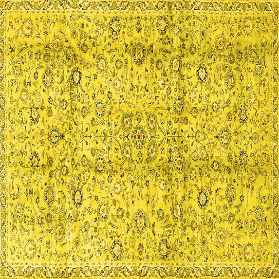 Ahgly Company Indoor Square Persian Yellow Traditional Area Rugs, 8' Square