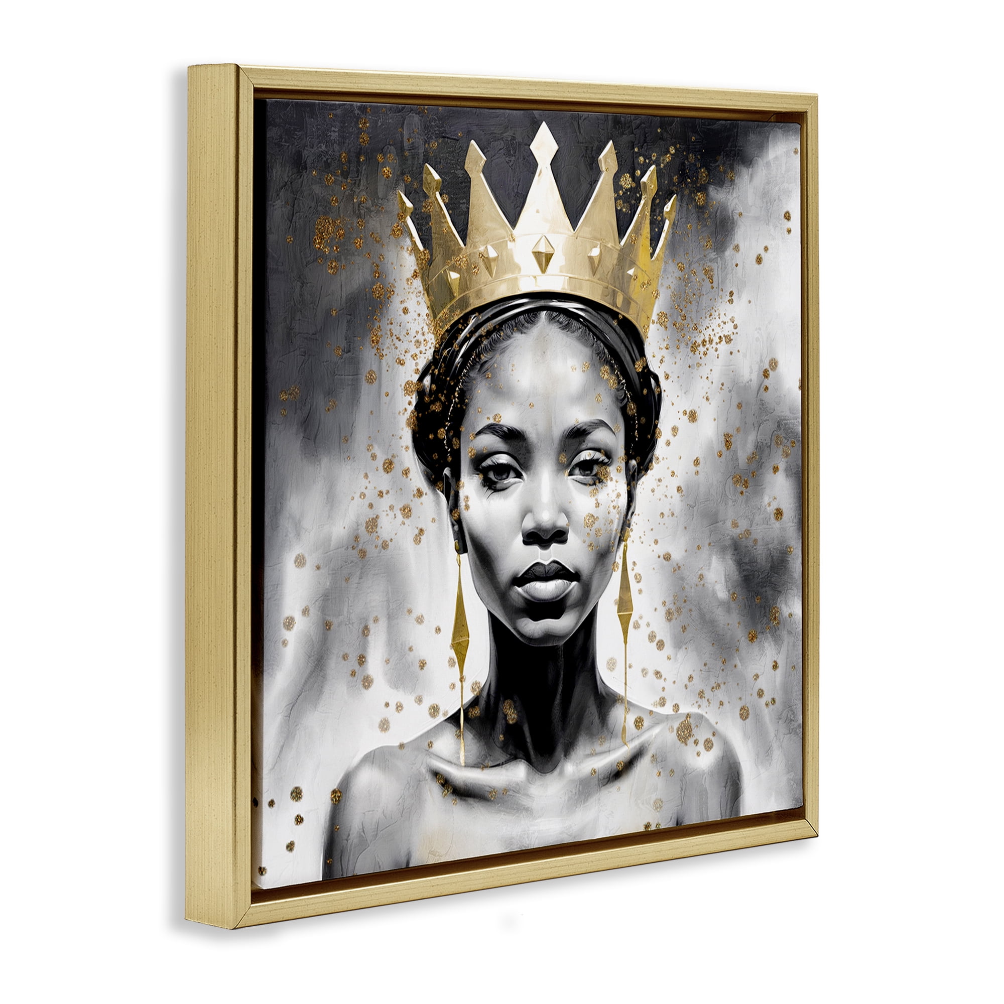 Stupell Industries Woman in Crown Gazing People Painting Gold Floater Framed Canvas Art Print Wall Art, 25 x 25