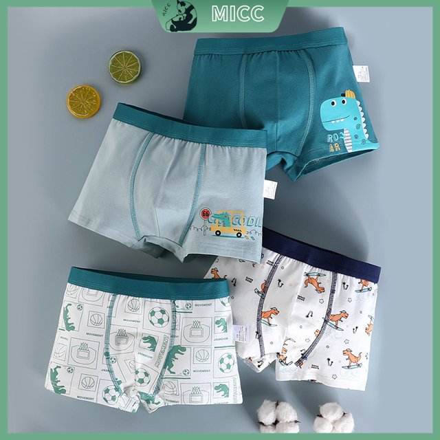[4 Piezas/Caja 1-13 Años Ropa Interior Boxer Para Niños Niño Cómodo Dibujo De Dinosaurio Cohete Para Bebés Bragas