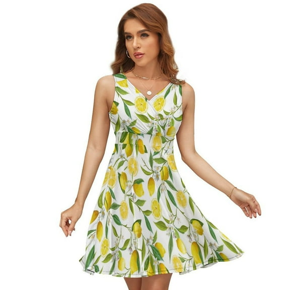 Limoncello, Lemon Vine Dress Summer Street Style Dresses Female Sleeveless Printed Sundress