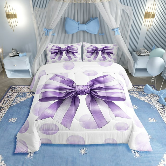 Erosebridal Kawaii Bowknot Bedding Full Comforter Set, Princess Down Comforter, Cartoon Bow Decoration, Reversible 3-Piece