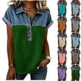 thumbnail image 1 of Sentmoon Ensembles 2 Pcs Hauts en Denim pour Femmes Hauts Boho pour Femmes Manches Courtes Col à Revers Patchwork Coupe Régulière avec Imprimé Hauts Extensibles pour Femmes Chic Décontracté 3TG-5TG, 1 of 6