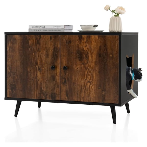 Cat Litter Box Enclosure, Wooden Enclosed Litter Box with Divider, Stackable Litter Box Furniture End Table