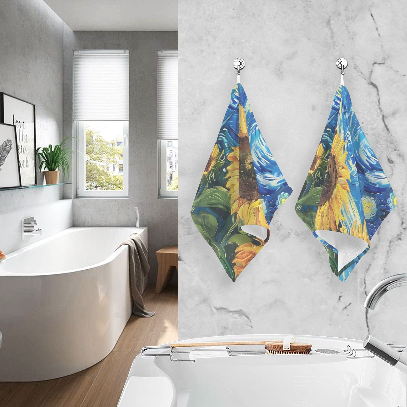 Sunflowers Starry Sky Hand Towels Cotton Bath Towels Large Face Towels Absorbent for Bathroom 2 Packs