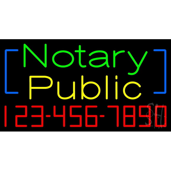 Green Notary Public with Phone Number LED Neon Sign 13 x 24 - inches, Black Square Cut Acrylic Backing, with Dimmer - Bright and Premium built indoor LED Neon Sign for Defence Force.