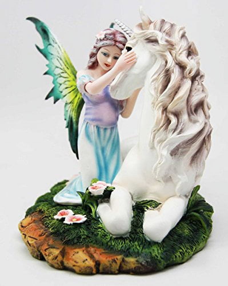 Beautiful Fairy Fae Goddess Princess With Rare Eucalypse Unicorn Pet Figurine Sculpture